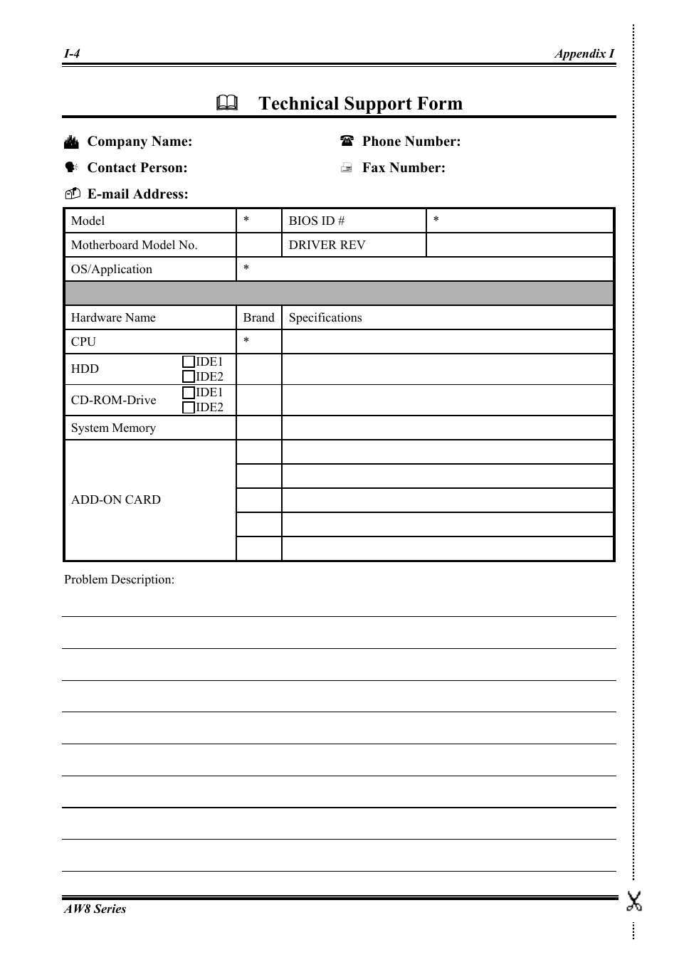 Technical support form | Abit Intel Pentium 4 System Board Socket 775 AW8 User Manual | Page 76 / 80