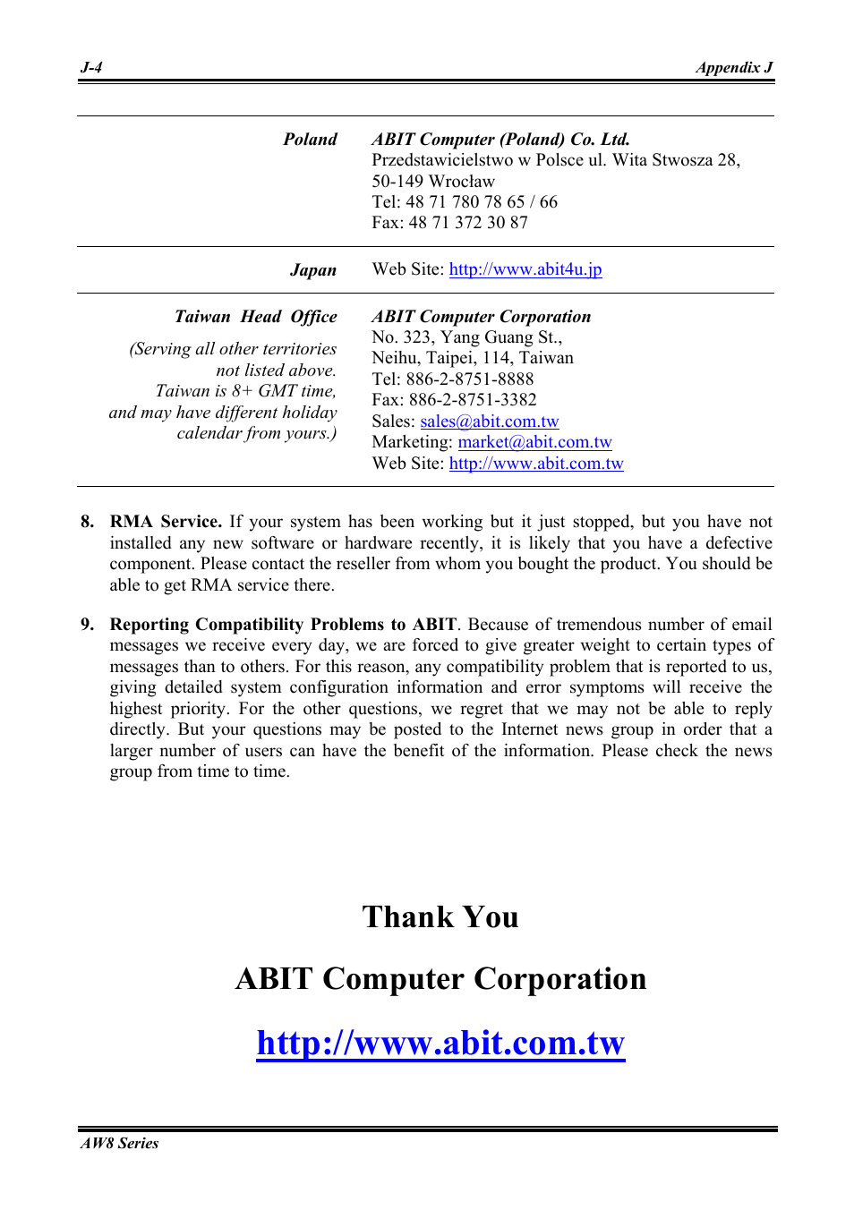 Abit Intel Pentium 4 System Board Socket 775 AW8 User Manual | Page 80 / 80