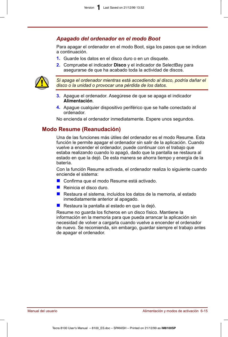 Modo resume (reanudación) -15, Modo resume (reanudación) | Toshiba Tecra 8100 User Manual | Page 105 / 238