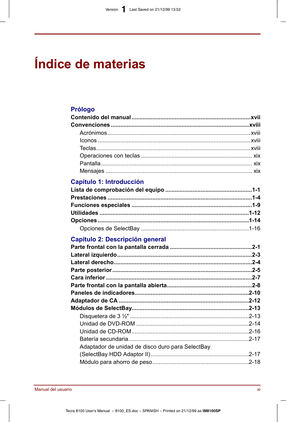 Índice de materias | Toshiba Tecra 8100 User Manual | Page 11 / 238