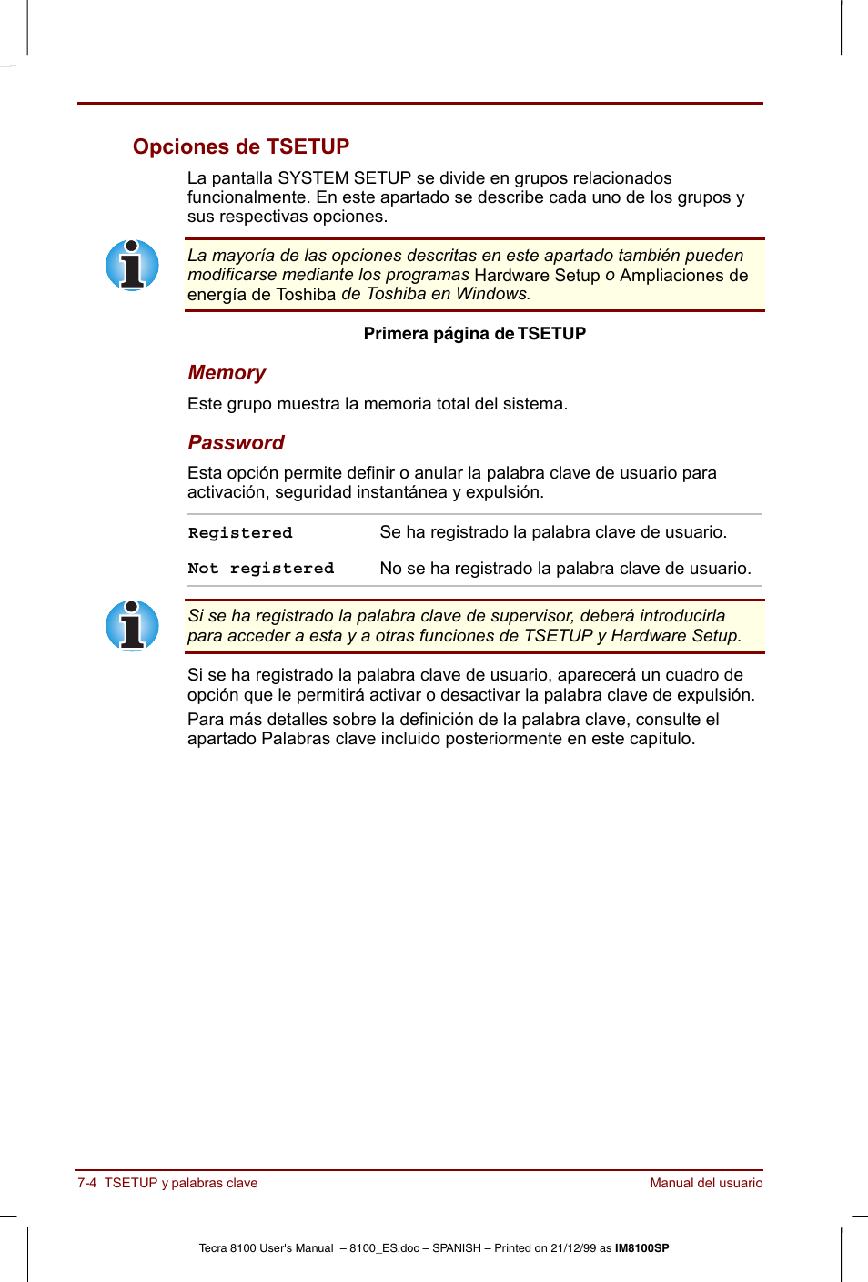 Opciones de tsetup -4, Opciones de tsetup | Toshiba Tecra 8100 User Manual | Page 112 / 238