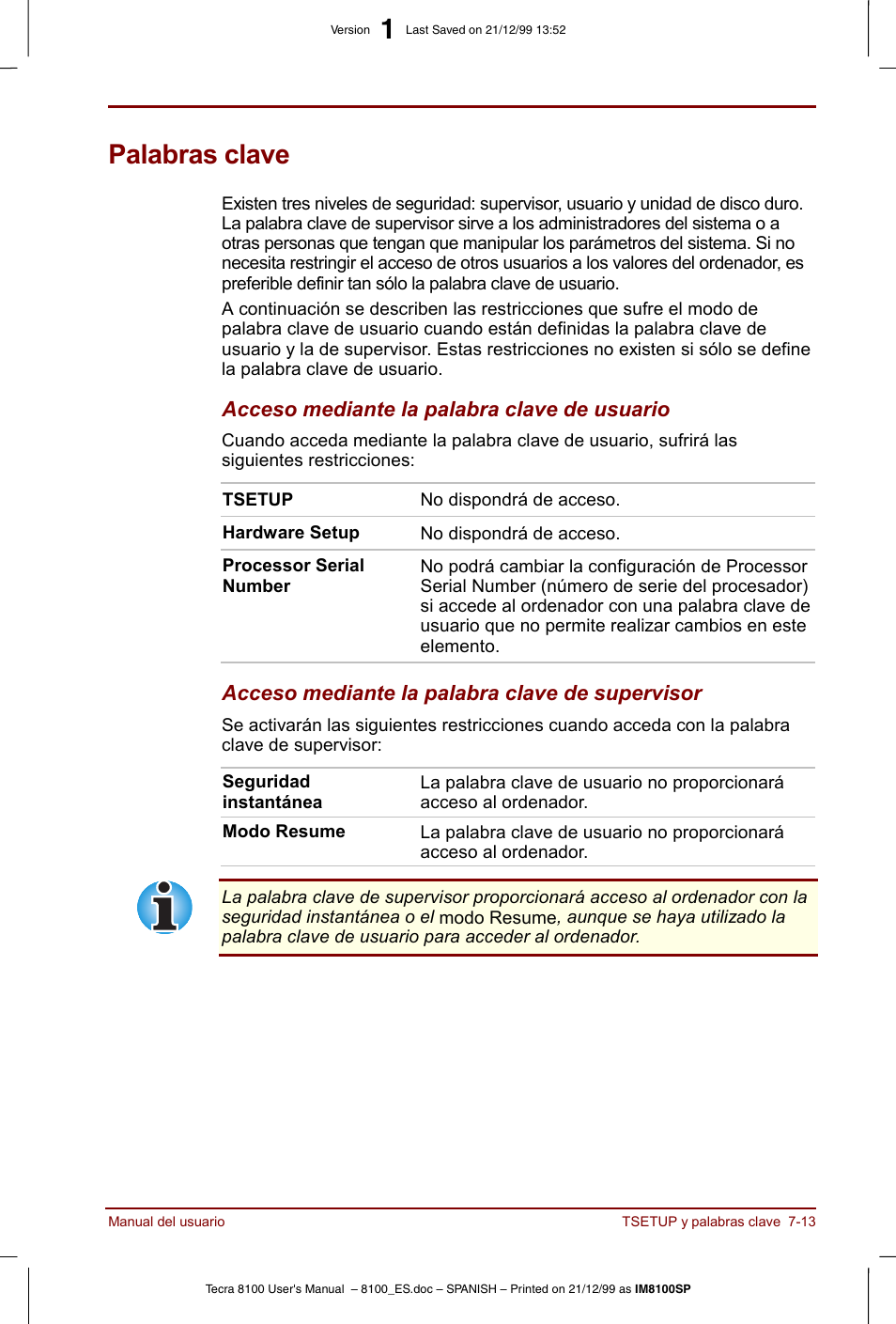 Palabras clave, Palabras clave -13 | Toshiba Tecra 8100 User Manual | Page 121 / 238