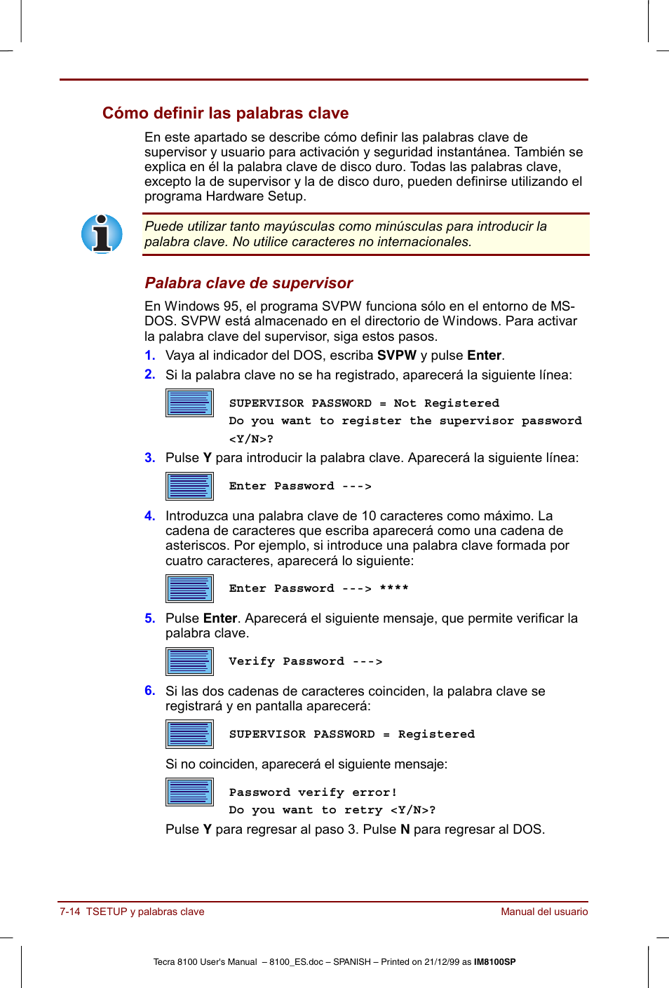 Cómo definir las palabras clave -14, Cómo definir las palabras clave | Toshiba Tecra 8100 User Manual | Page 122 / 238