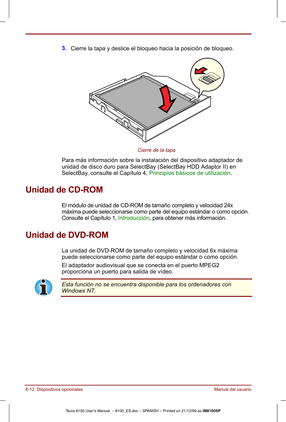 Unidad de cd-rom, Unidad de dvd-rom, Unidad de cd-rom -12 unidad de dvd-rom -12 | Toshiba Tecra 8100 User Manual | Page 140 / 238