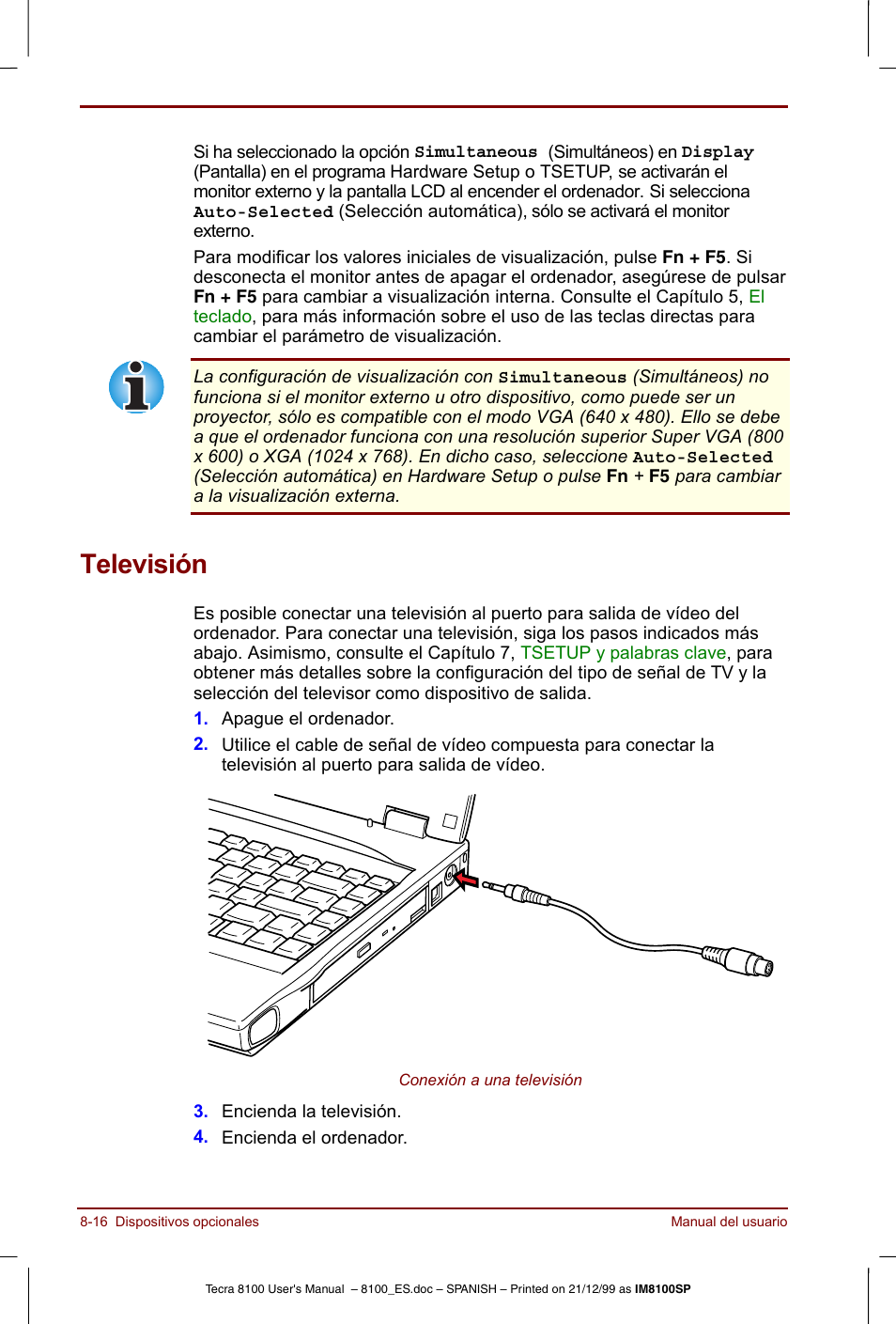 Televisión, Televisión -16 | Toshiba Tecra 8100 User Manual | Page 144 / 238