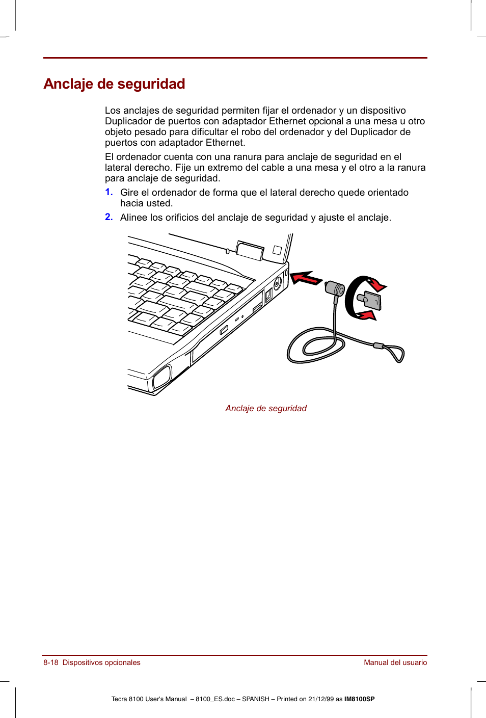 Anclaje de seguridad, Anclaje de seguridad -18 | Toshiba Tecra 8100 User Manual | Page 146 / 238