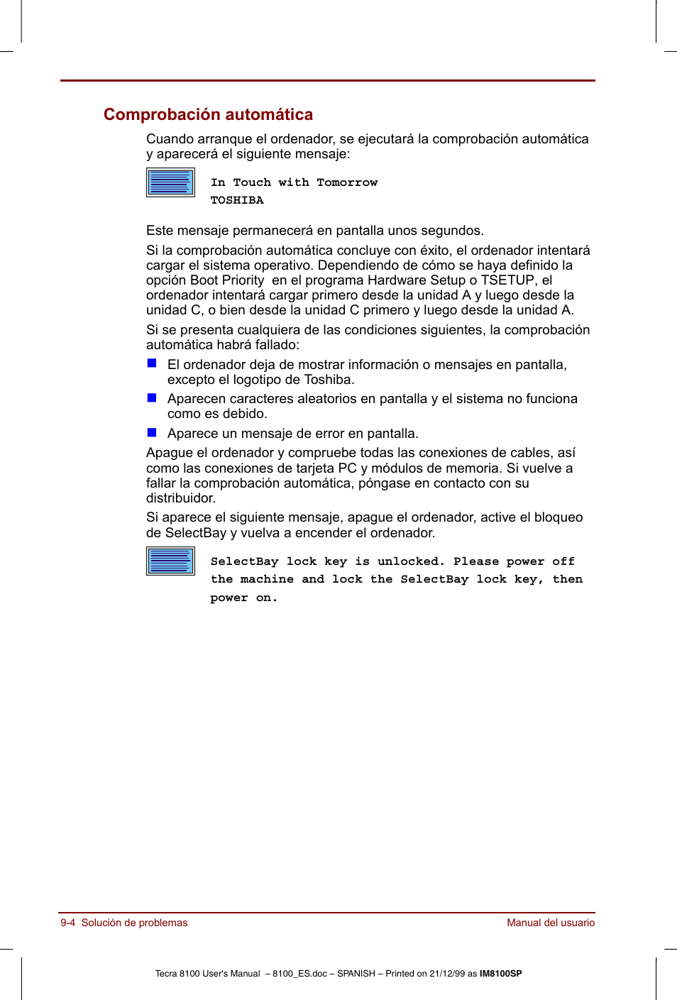 Comprobación automática -4, Comprobación automática | Toshiba Tecra 8100 User Manual | Page 150 / 238