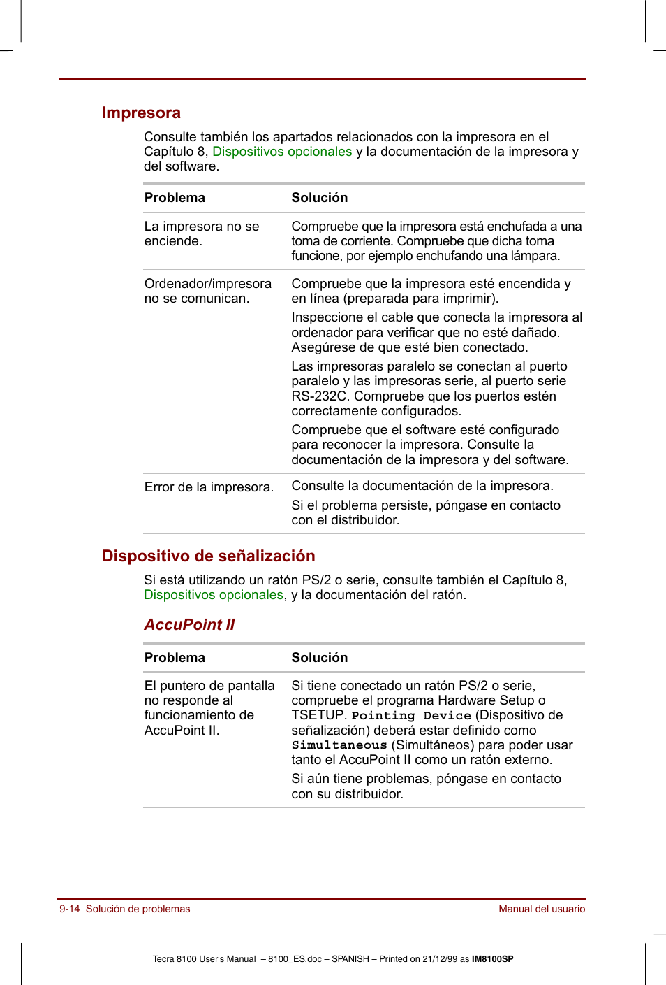 Impresora -14 dispositivo de señalización -14, Impresora, Dispositivo de señalización | Toshiba Tecra 8100 User Manual | Page 160 / 238