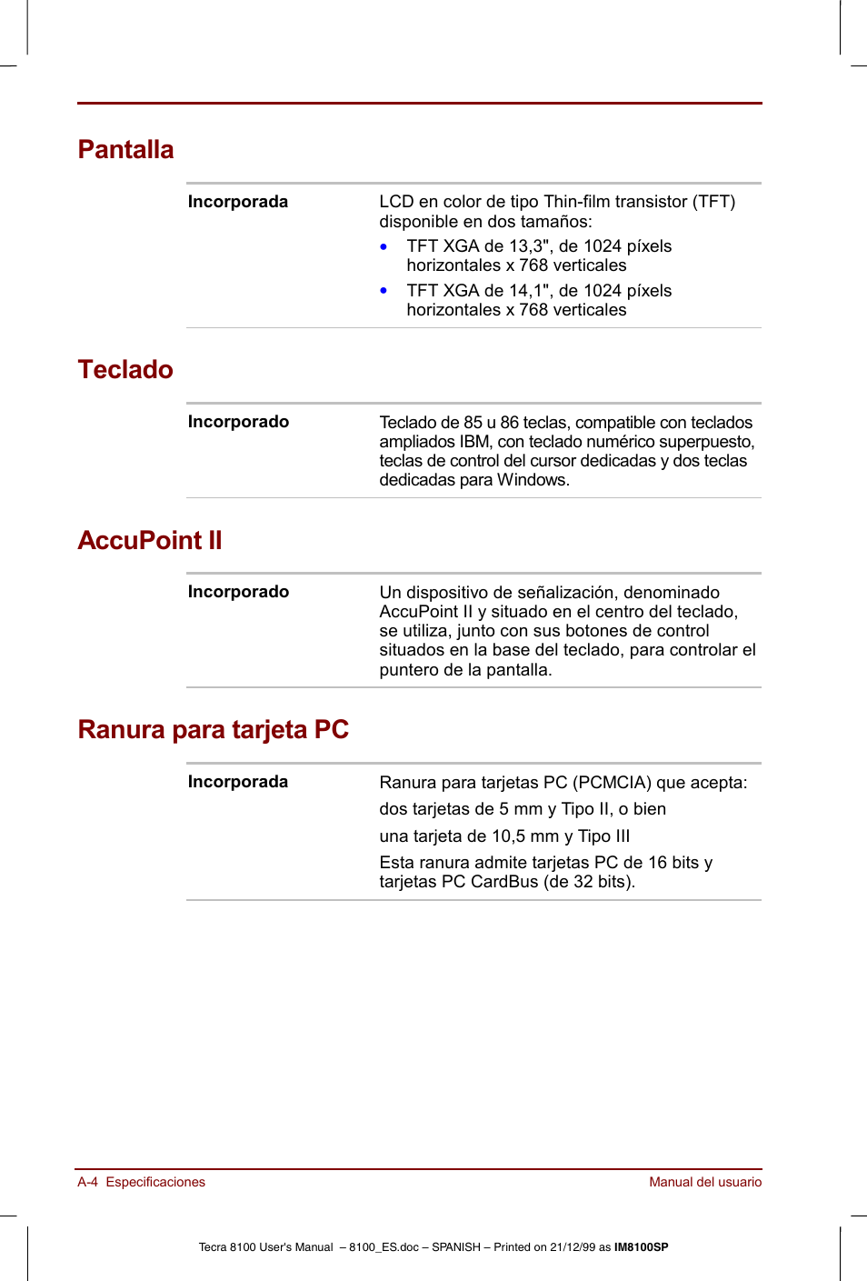 Pantalla, Teclado, Accupoint ii | Ranura para tarjeta pc | Toshiba Tecra 8100 User Manual | Page 178 / 238