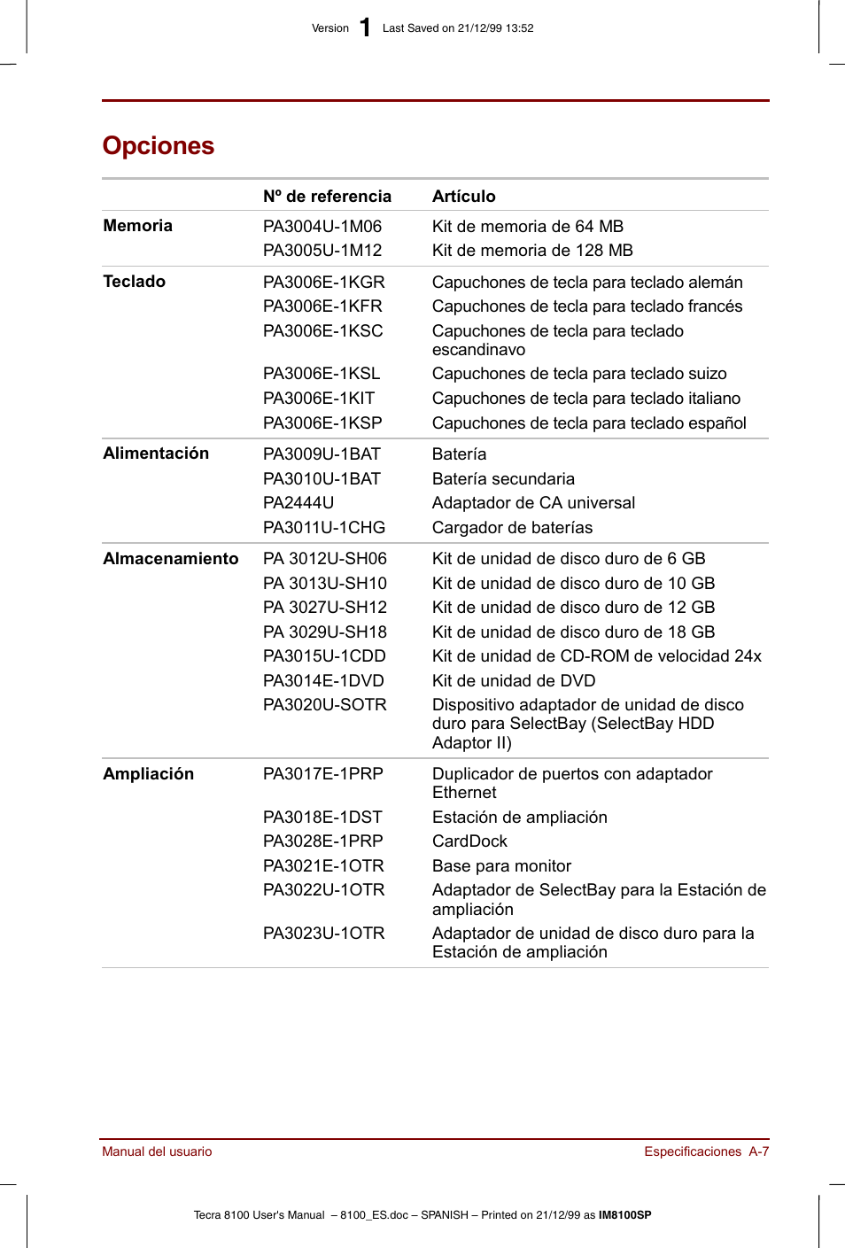 Opciones | Toshiba Tecra 8100 User Manual | Page 181 / 238