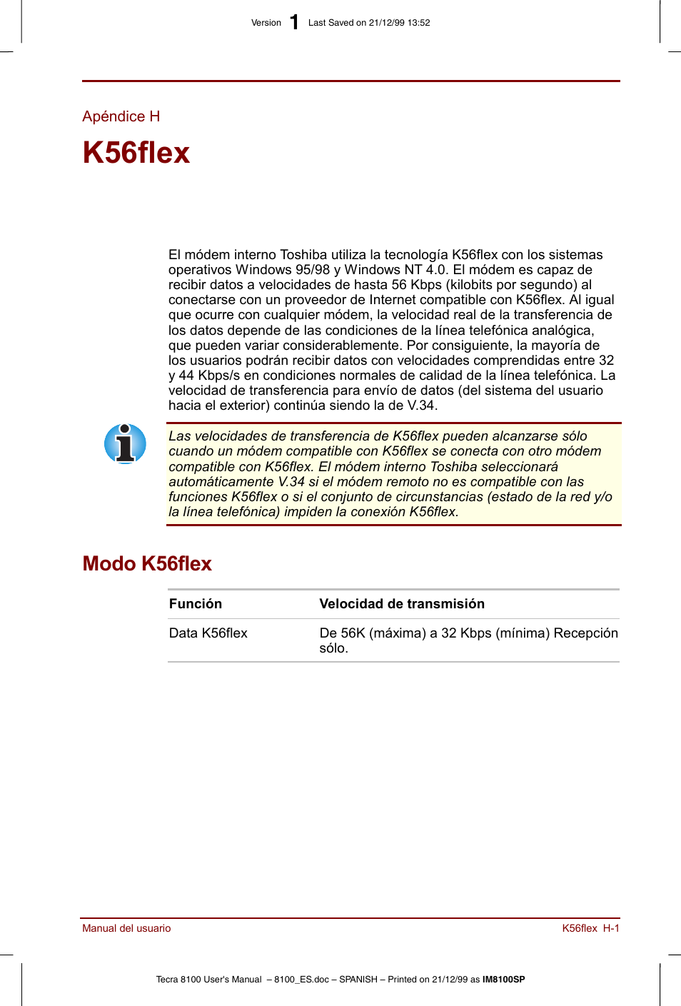 Apéndice h, K56flex, Modo k56flex | Toshiba Tecra 8100 User Manual | Page 207 / 238