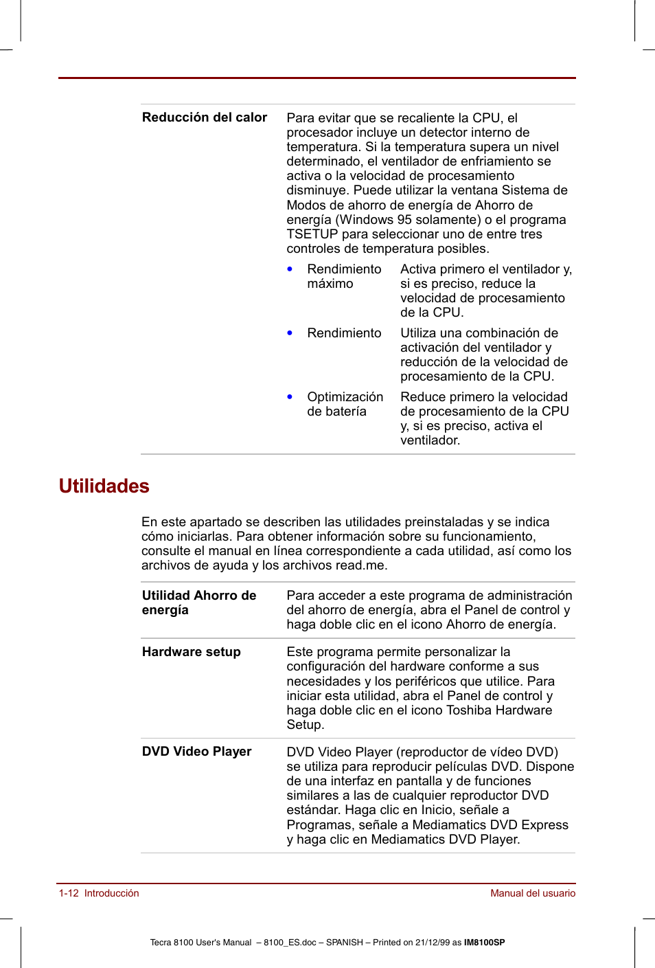Utilidades, Utilidades -12 | Toshiba Tecra 8100 User Manual | Page 32 / 238
