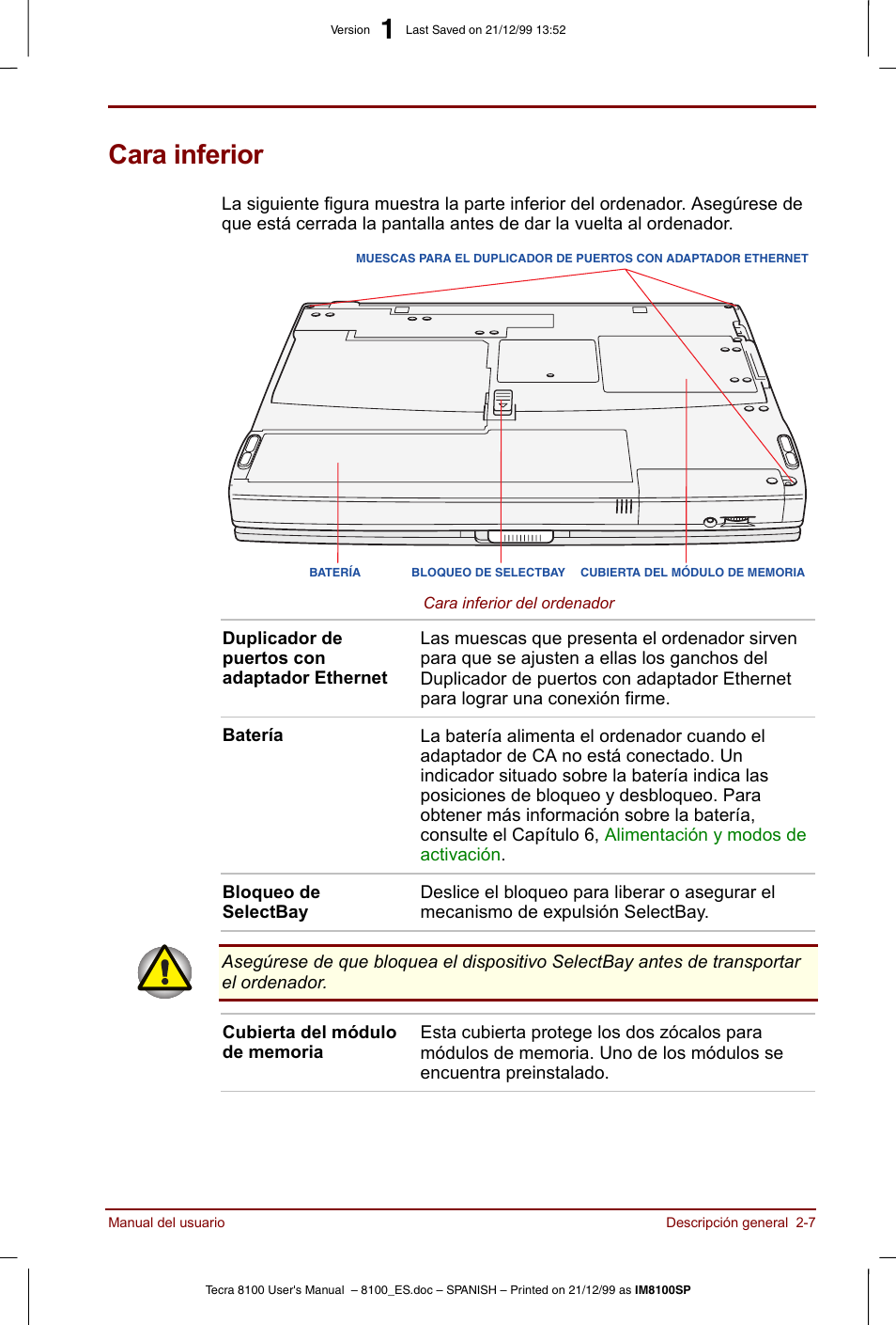 Cara inferior, Cara inferior -7 | Toshiba Tecra 8100 User Manual | Page 43 / 238