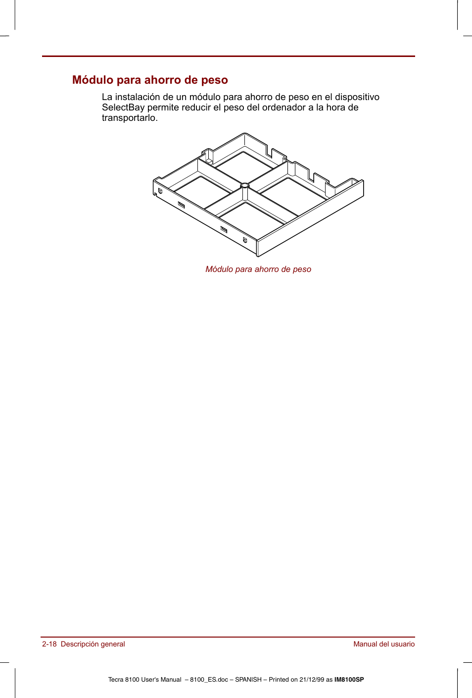 Módulo para ahorro de peso -18, Módulo para ahorro de peso | Toshiba Tecra 8100 User Manual | Page 54 / 238