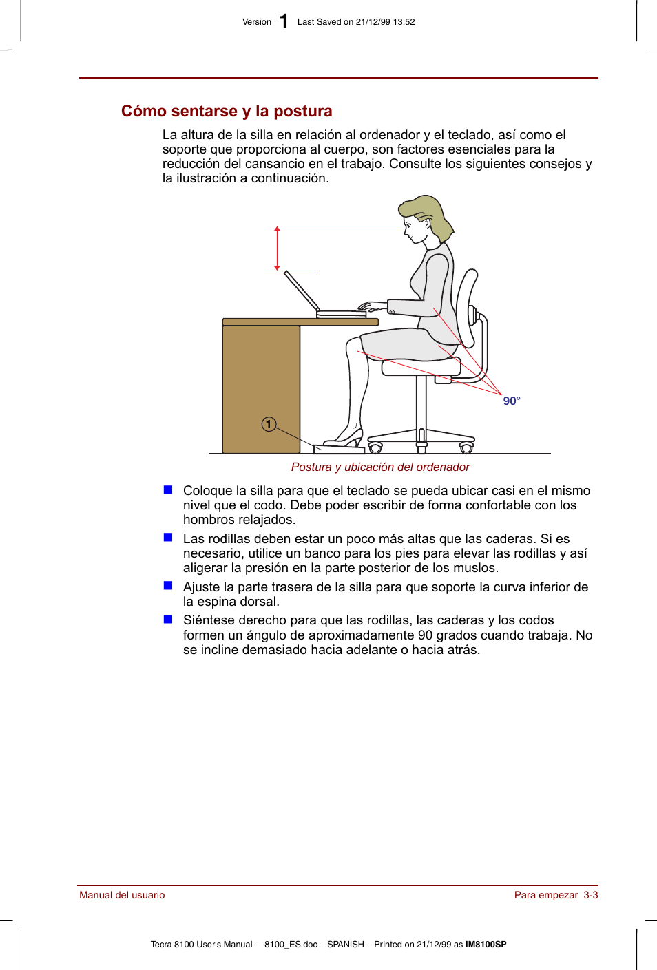 Cómo sentarse y la postura -3, Cómo sentarse y la postura | Toshiba Tecra 8100 User Manual | Page 57 / 238