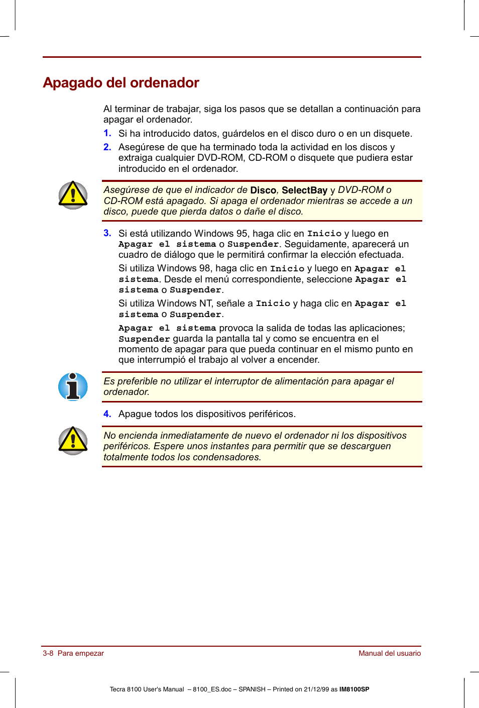 Apagado del ordenador, Apagado del ordenador -8 | Toshiba Tecra 8100 User Manual | Page 62 / 238