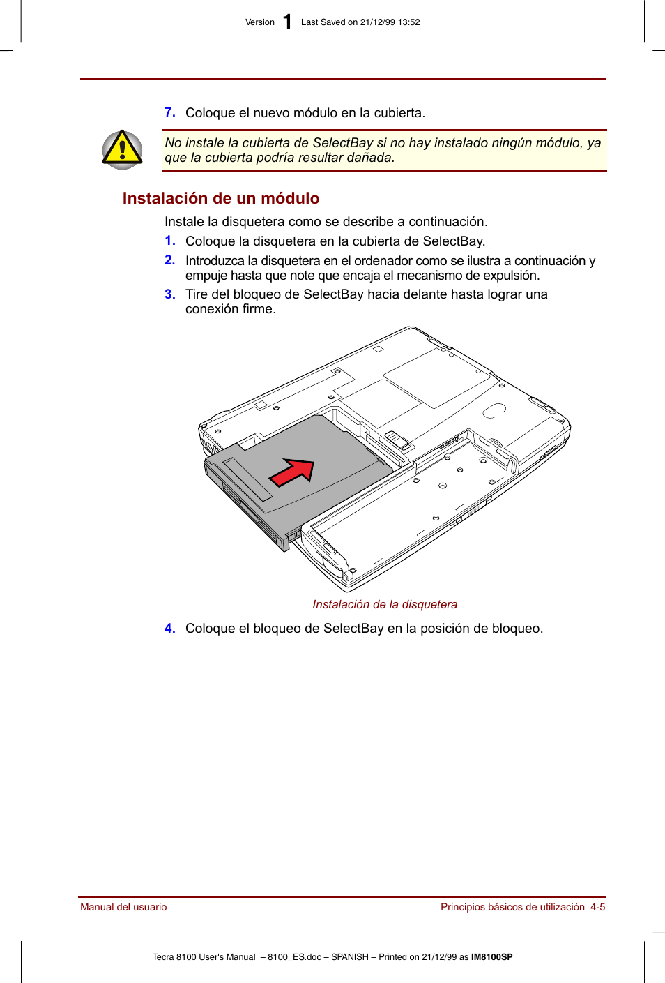 Instalación de un módulo -5, Instalación de un módulo | Toshiba Tecra 8100 User Manual | Page 69 / 238