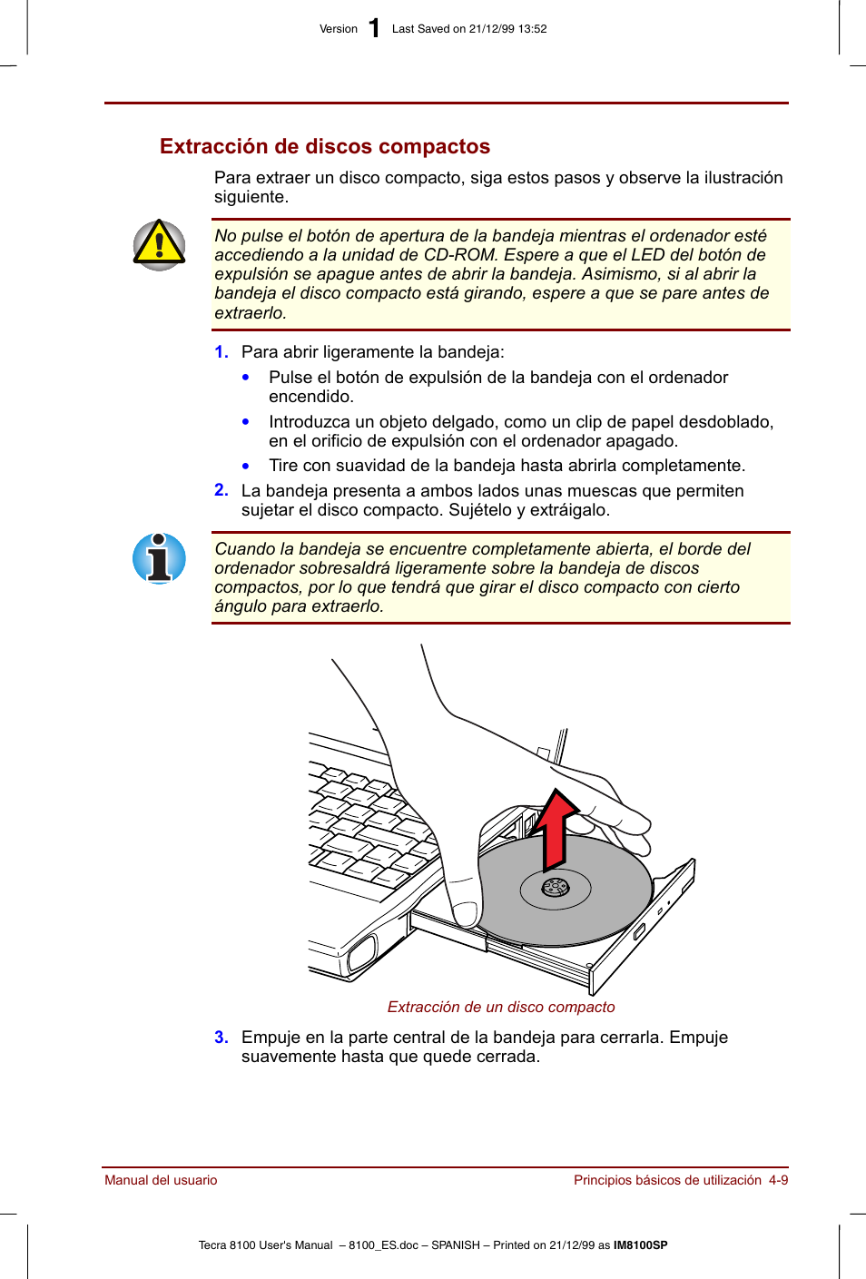 Extracción de discos compactos -9, Extracción de discos compactos | Toshiba Tecra 8100 User Manual | Page 73 / 238