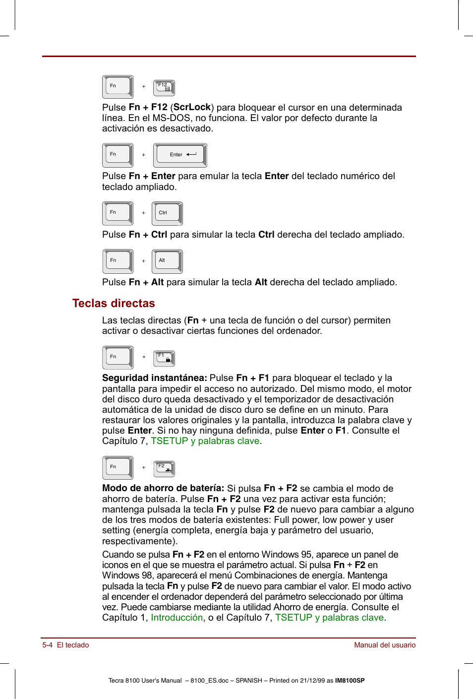 Teclas directas -4, Teclas directas | Toshiba Tecra 8100 User Manual | Page 86 / 238