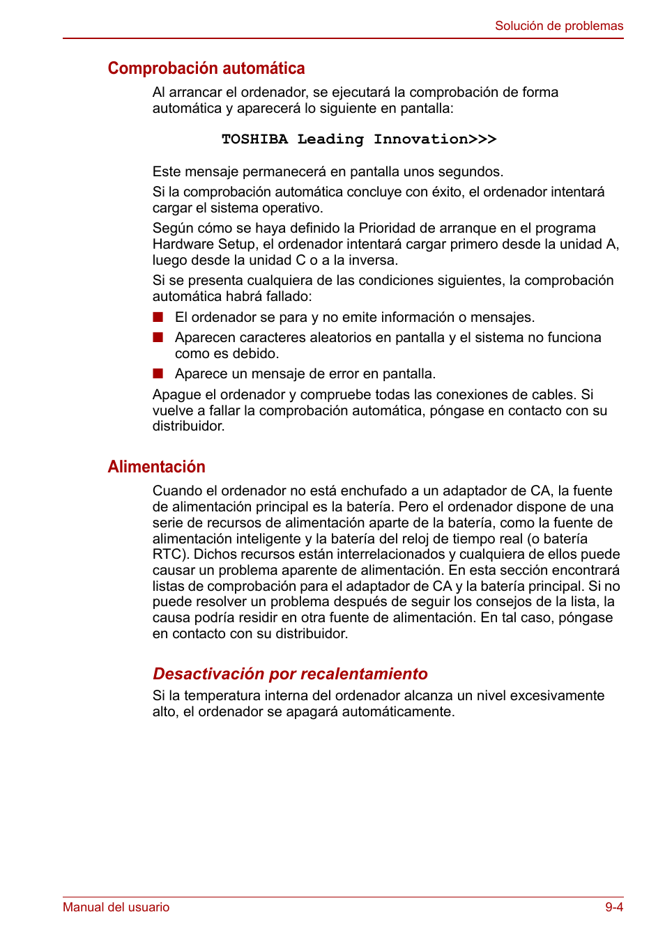 Comprobación automática, Alimentación | Toshiba NB300 User Manual | Page 108 / 153