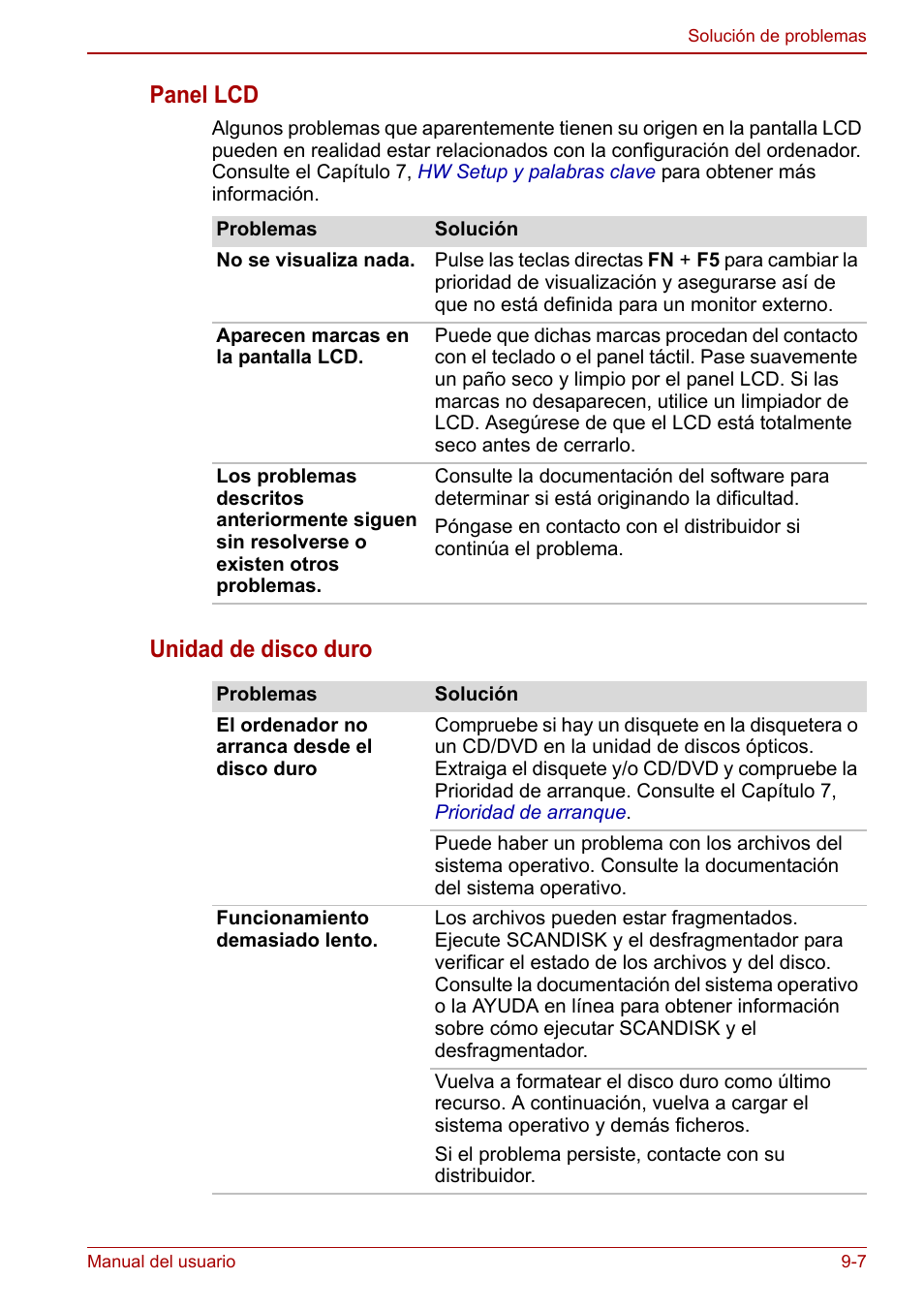 Panel lcd, Unidad de disco duro | Toshiba NB300 User Manual | Page 111 / 153
