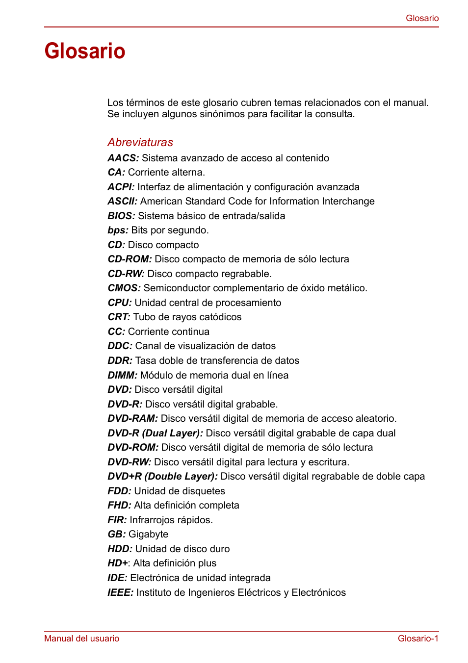 Glosario | Toshiba NB300 User Manual | Page 134 / 153