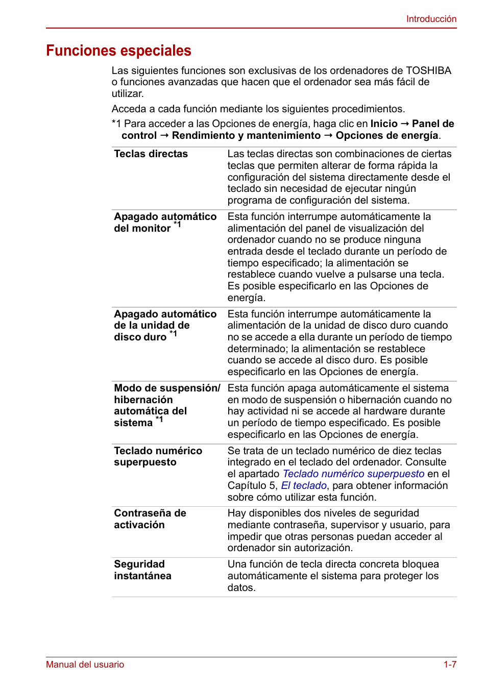 Funciones especiales, Funciones especiales -7 | Toshiba NB300 User Manual | Page 23 / 153