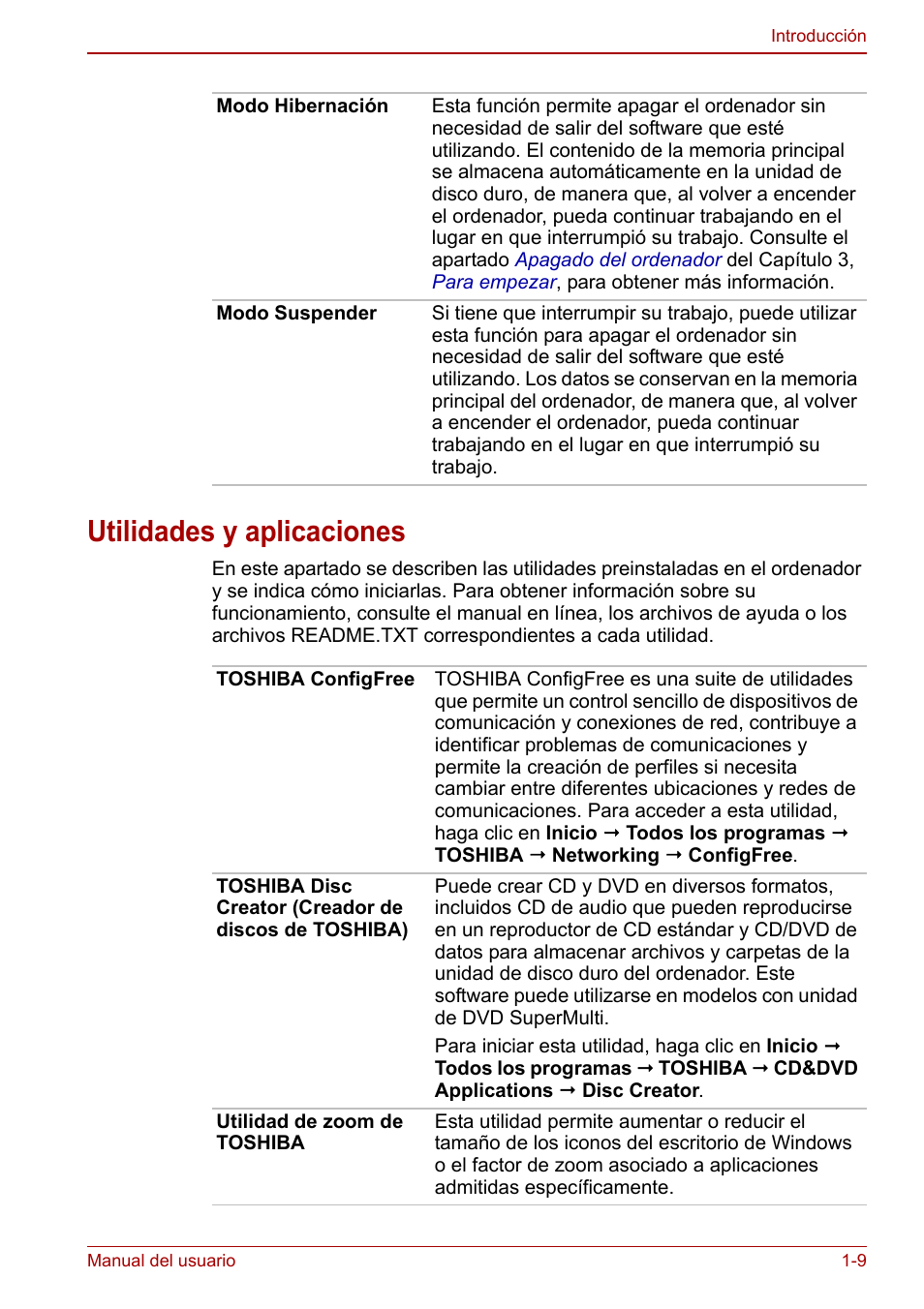 Utilidades y aplicaciones, Utilidades y aplicaciones -9 | Toshiba NB300 User Manual | Page 25 / 153