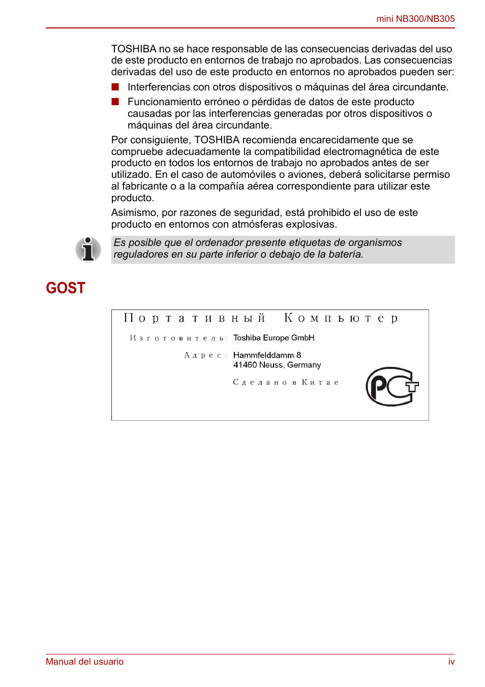 Gost | Toshiba NB300 User Manual | Page 4 / 153