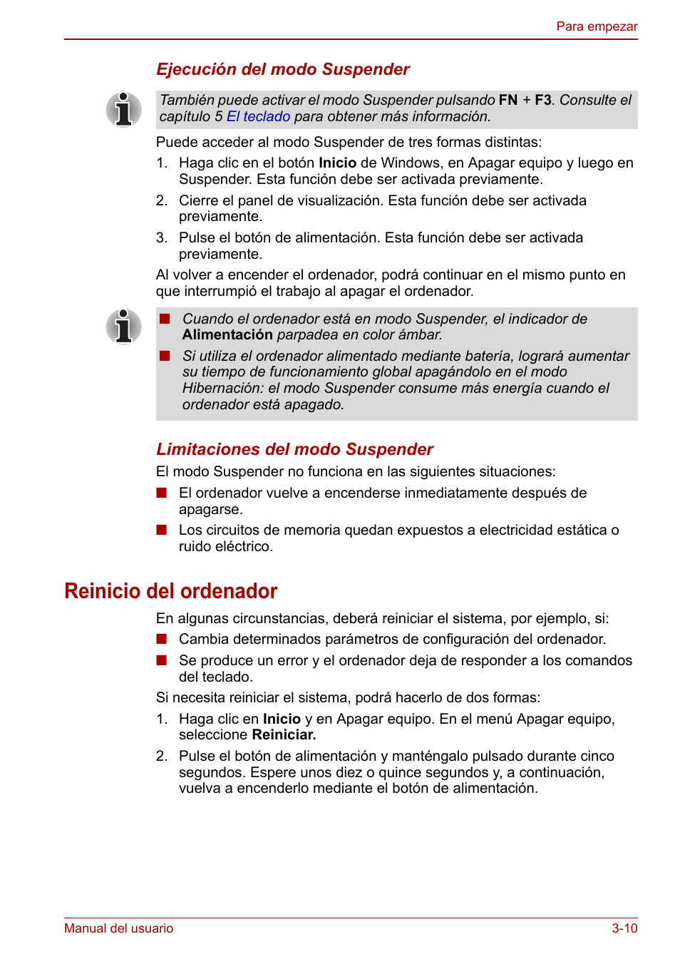 Reinicio del ordenador, Reinicio del ordenador -10 | Toshiba NB300 User Manual | Page 46 / 153
