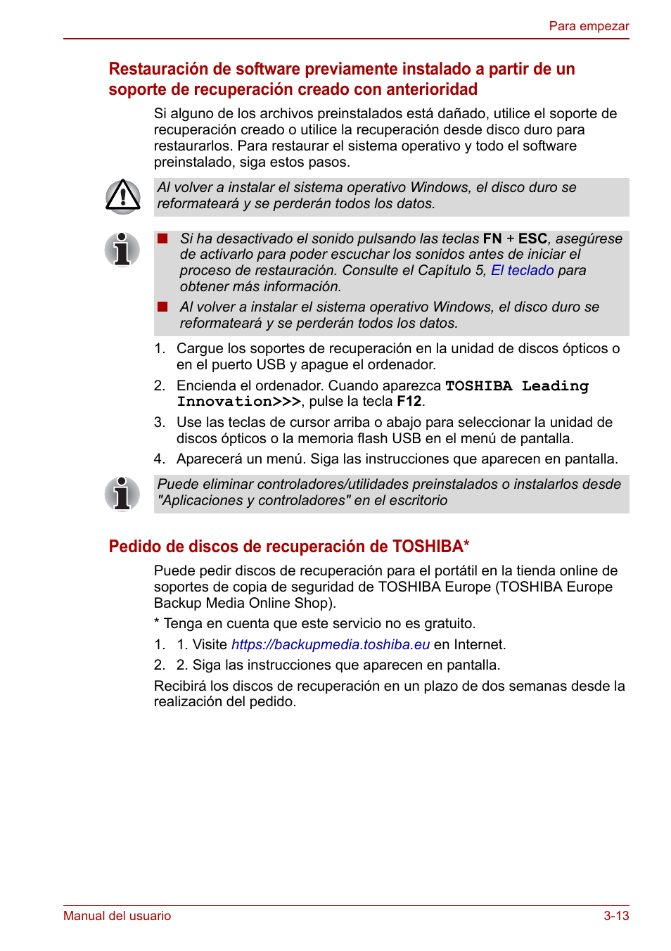 Pedido de discos de recuperación de toshiba | Toshiba NB300 User Manual | Page 49 / 153