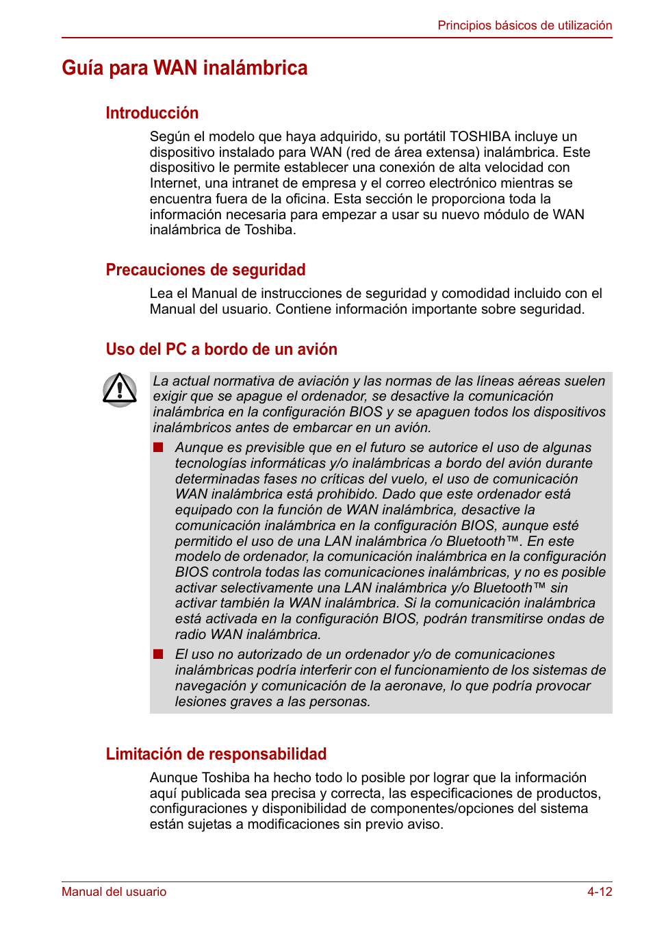 Guía para wan inalámbrica, Guía para wan inalámbrica -12, Introducción | Precauciones de seguridad | Toshiba NB300 User Manual | Page 61 / 153