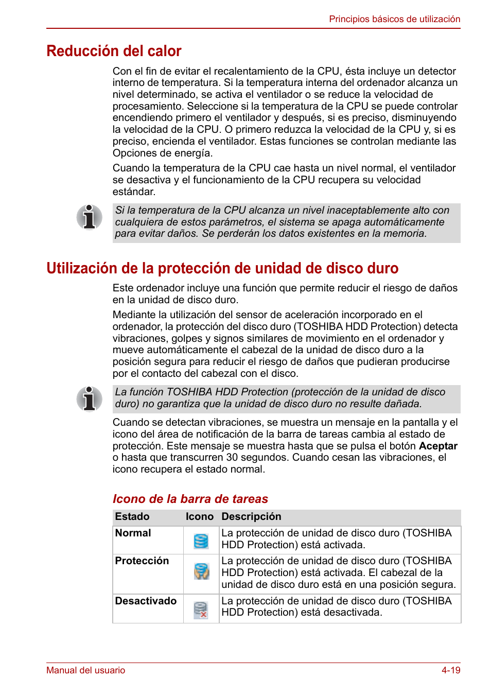 Reducción del calor, Utilización de la protección de unidad, De disco duro | Toshiba NB300 User Manual | Page 68 / 153