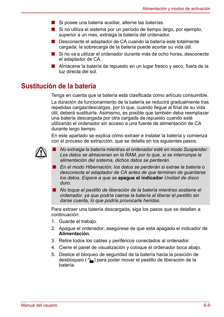 Sustitución de la batería, Sustitución de la batería -9 | Toshiba NB300 User Manual | Page 86 / 153