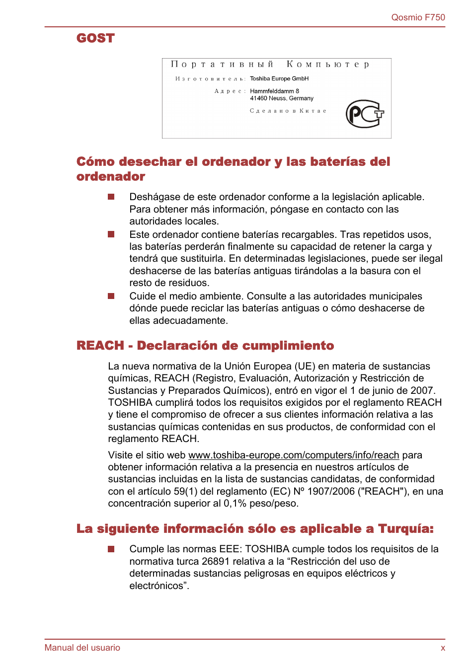 Toshiba Qosmio F750 User Manual | Page 10 / 193