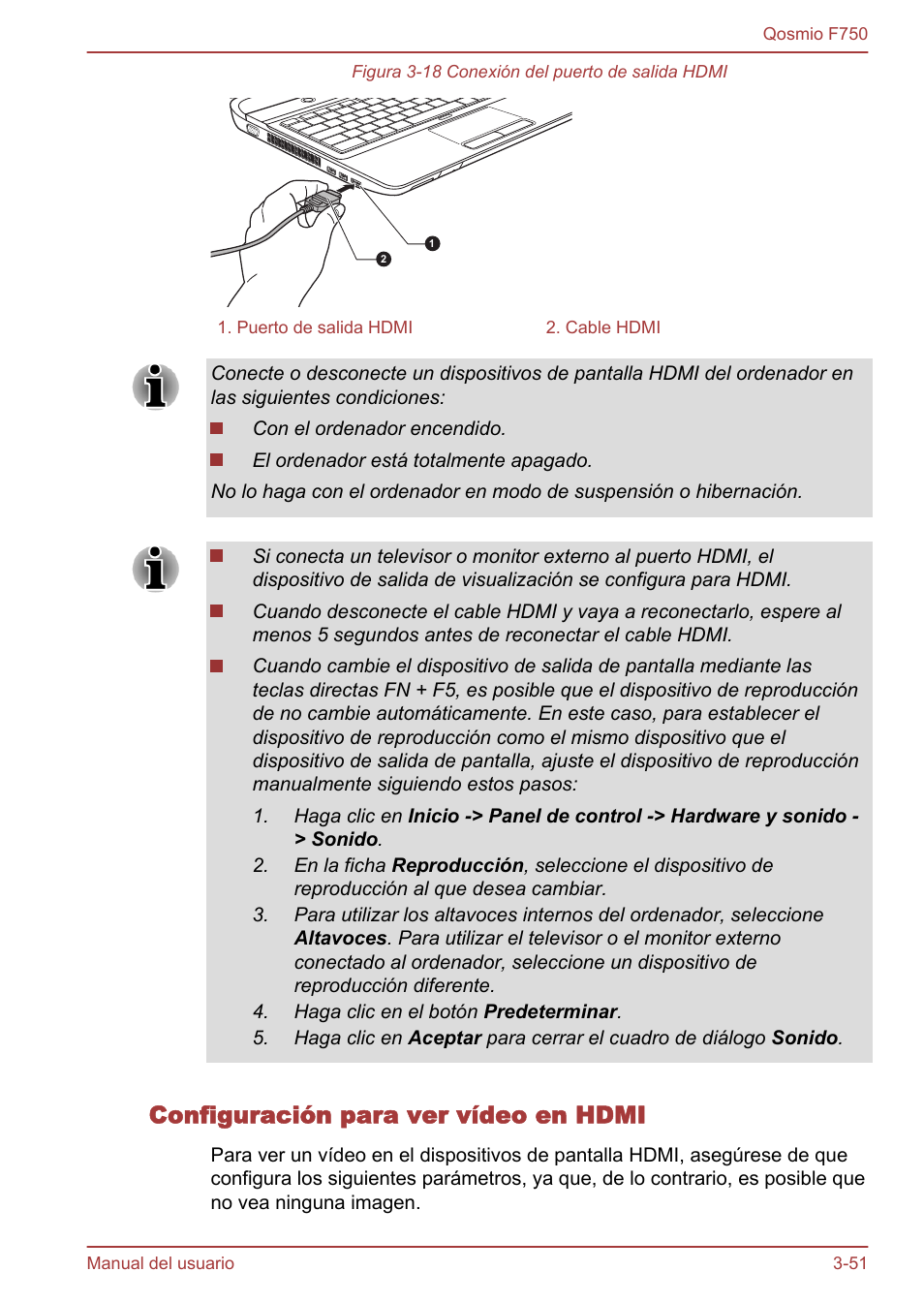 Configuración para ver vídeo en hdmi | Toshiba Qosmio F750 User Manual | Page 102 / 193