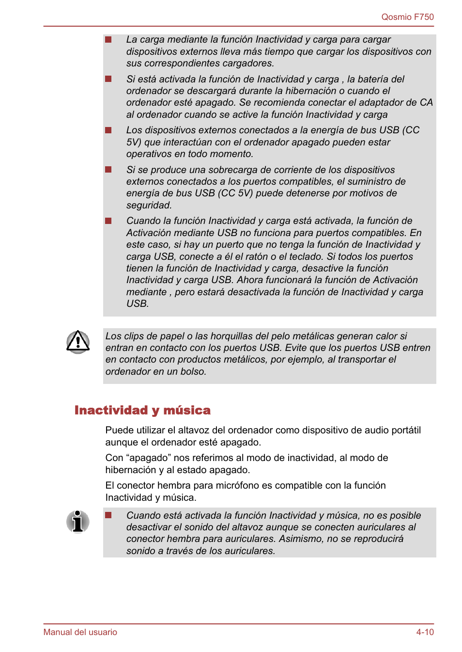 Inactividad y música | Toshiba Qosmio F750 User Manual | Page 119 / 193