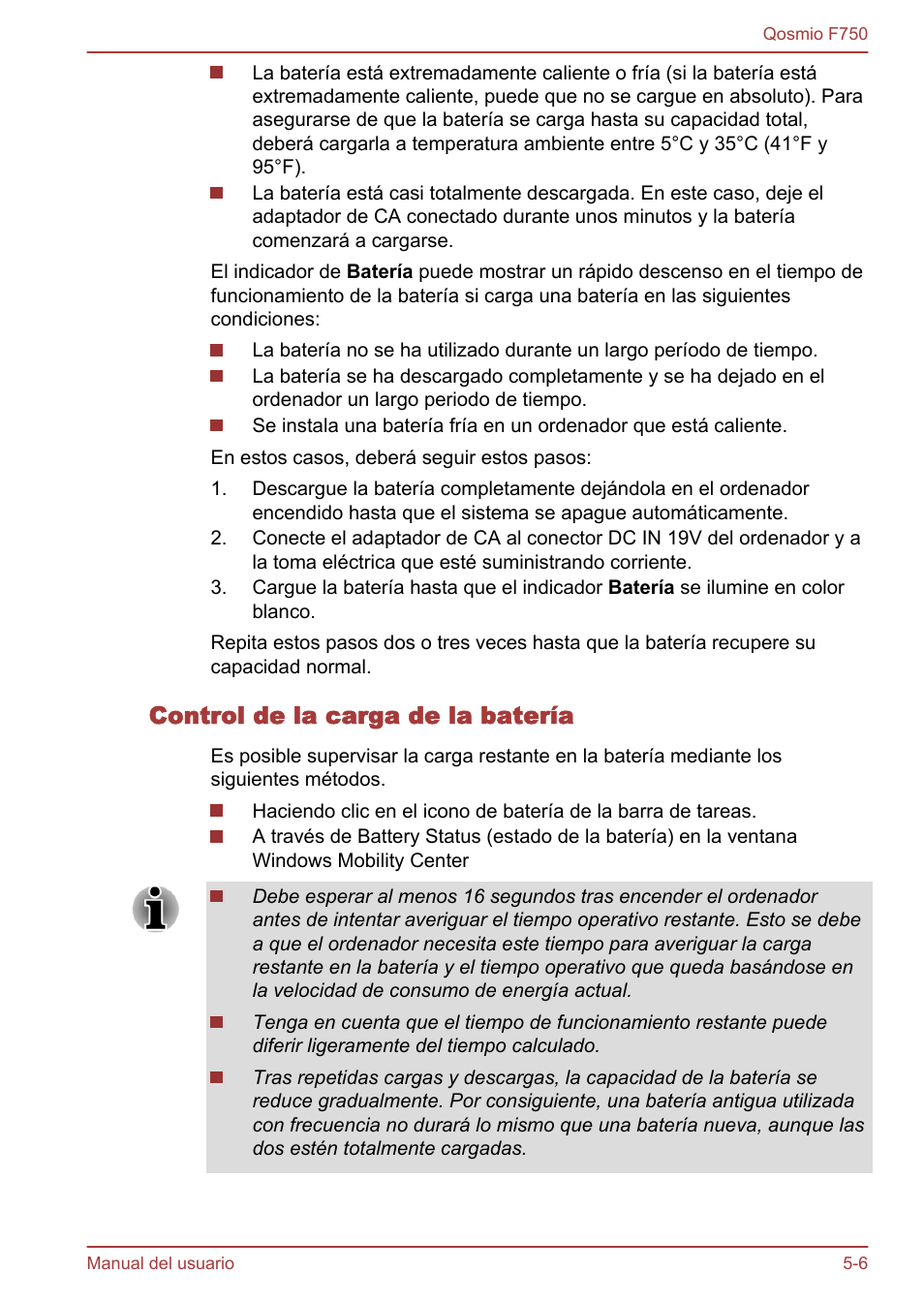 Control de la carga de la batería | Toshiba Qosmio F750 User Manual | Page 145 / 193