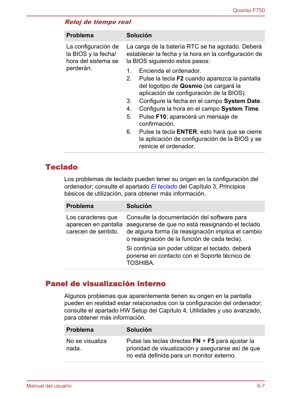 Teclado, Panel de visualización interno | Toshiba Qosmio F750 User Manual | Page 156 / 193