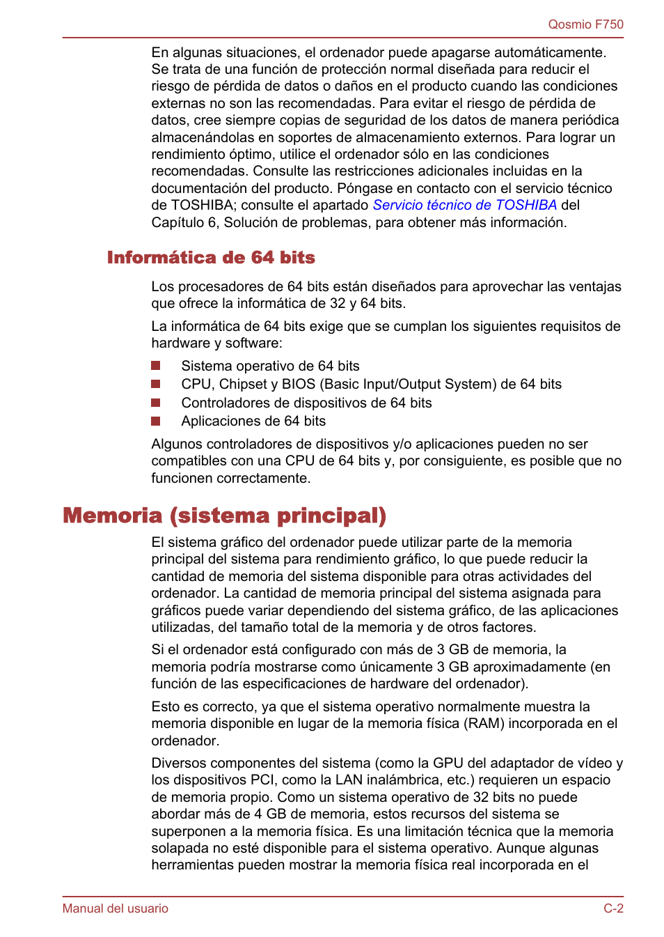 Informática de 64 bits, Memoria (sistema principal) | Toshiba Qosmio F750 User Manual | Page 173 / 193