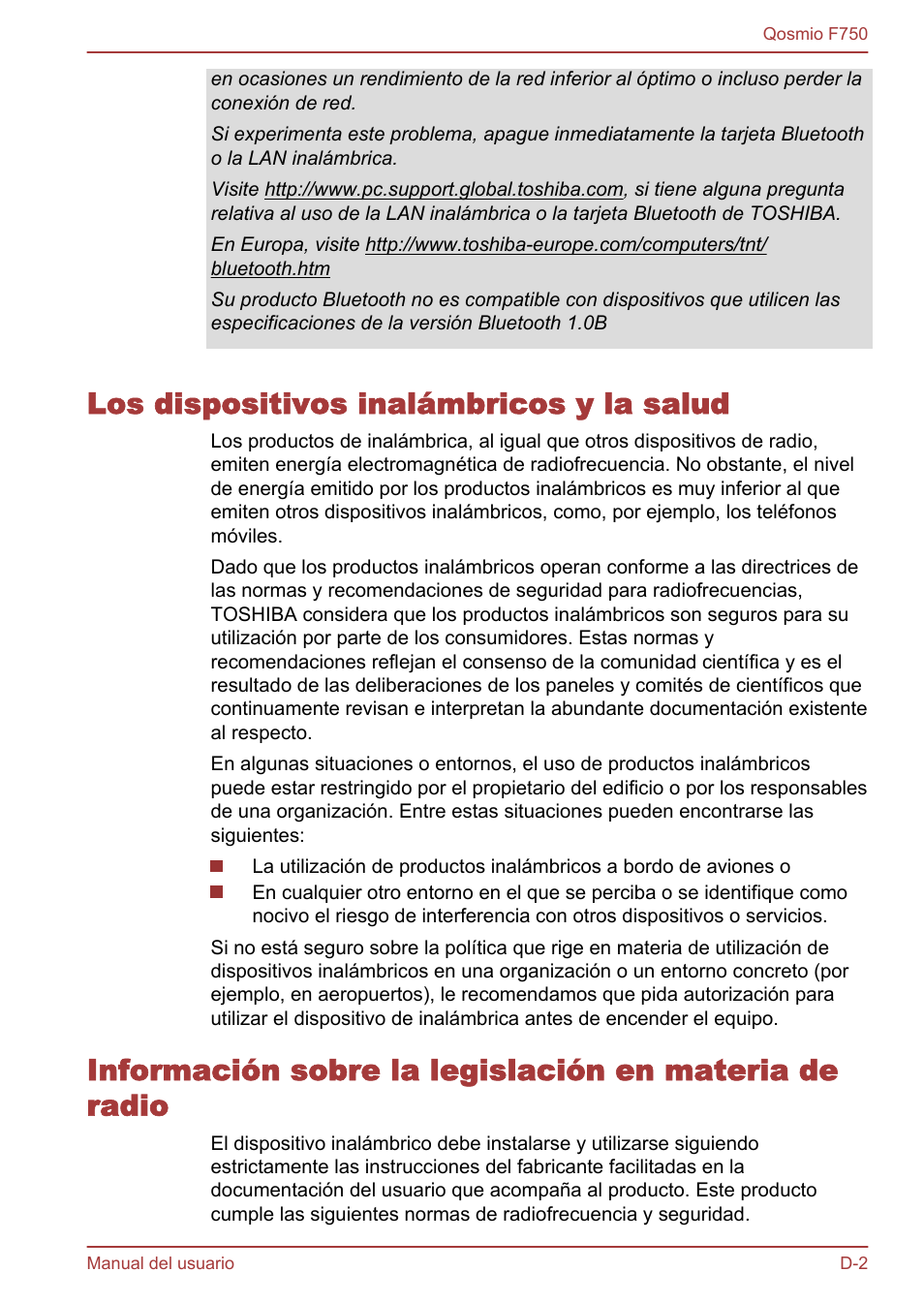 Los dispositivos inalámbricos y la salud | Toshiba Qosmio F750 User Manual | Page 177 / 193