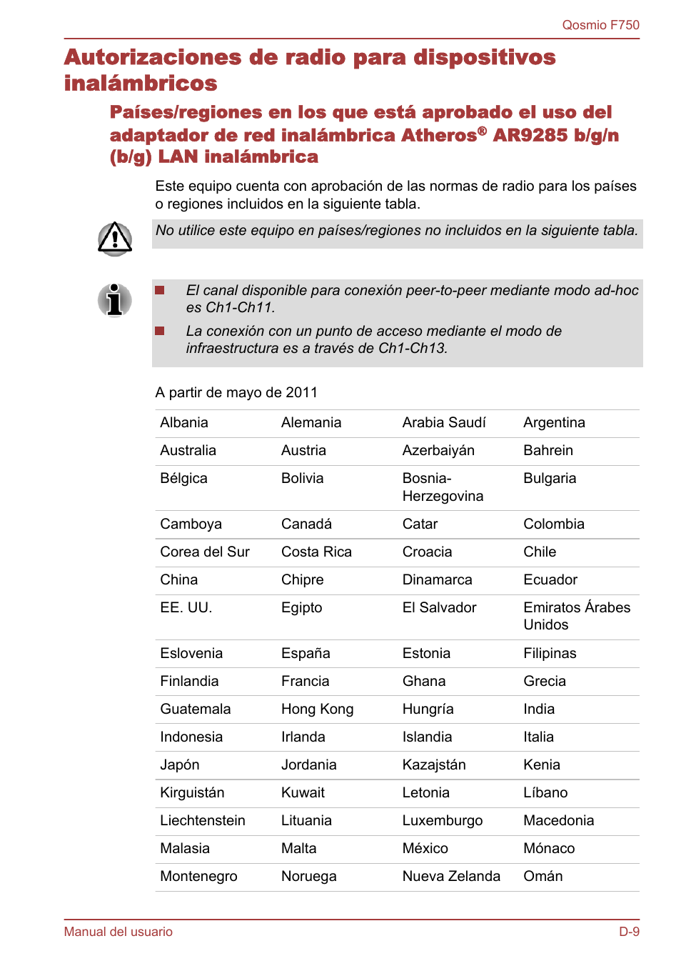 Ar9285 b/g/n (b/g) lan inalámbrica | Toshiba Qosmio F750 User Manual | Page 184 / 193