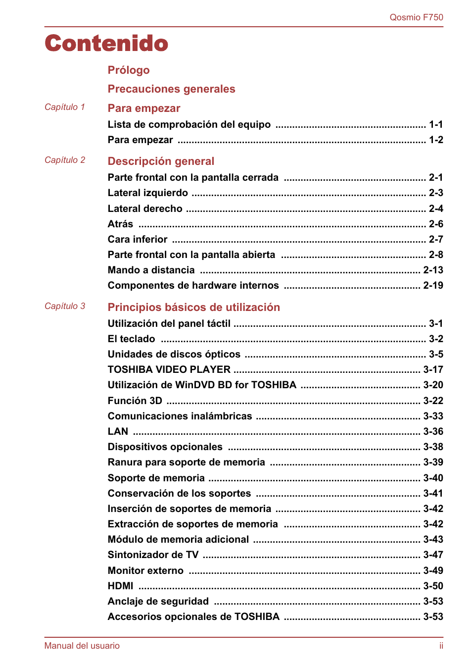 Toshiba Qosmio F750 User Manual | Page 2 / 193