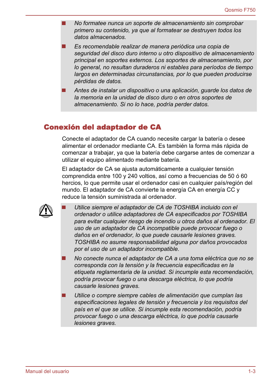 Conexión del adaptador de ca | Toshiba Qosmio F750 User Manual | Page 20 / 193