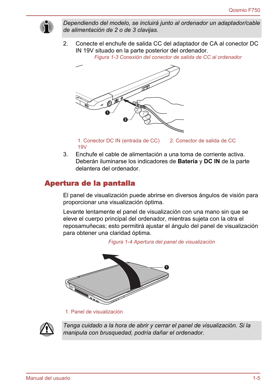 Apertura de la pantalla | Toshiba Qosmio F750 User Manual | Page 22 / 193