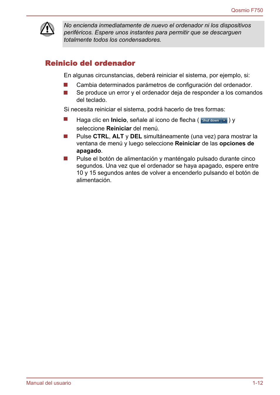 Reinicio del ordenador | Toshiba Qosmio F750 User Manual | Page 29 / 193