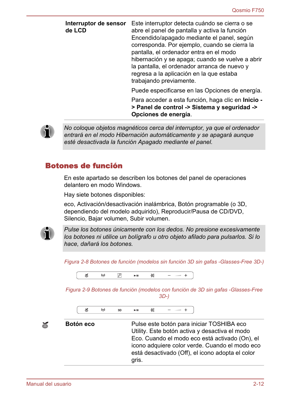 Botones de función | Toshiba Qosmio F750 User Manual | Page 41 / 193