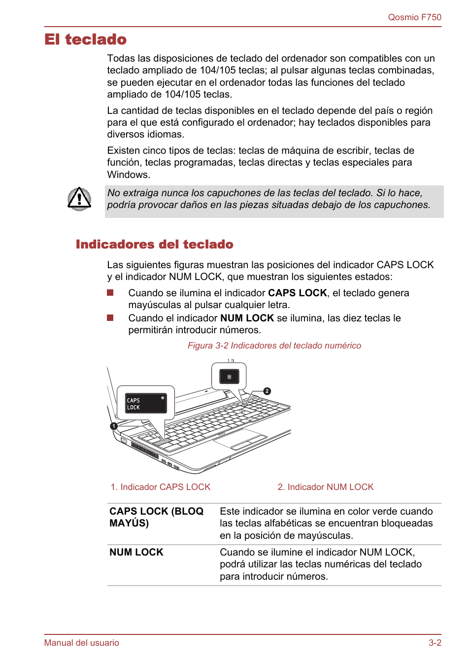 El teclado, Indicadores del teclado, El teclado -2 | Consulte el apartado | Toshiba Qosmio F750 User Manual | Page 53 / 193