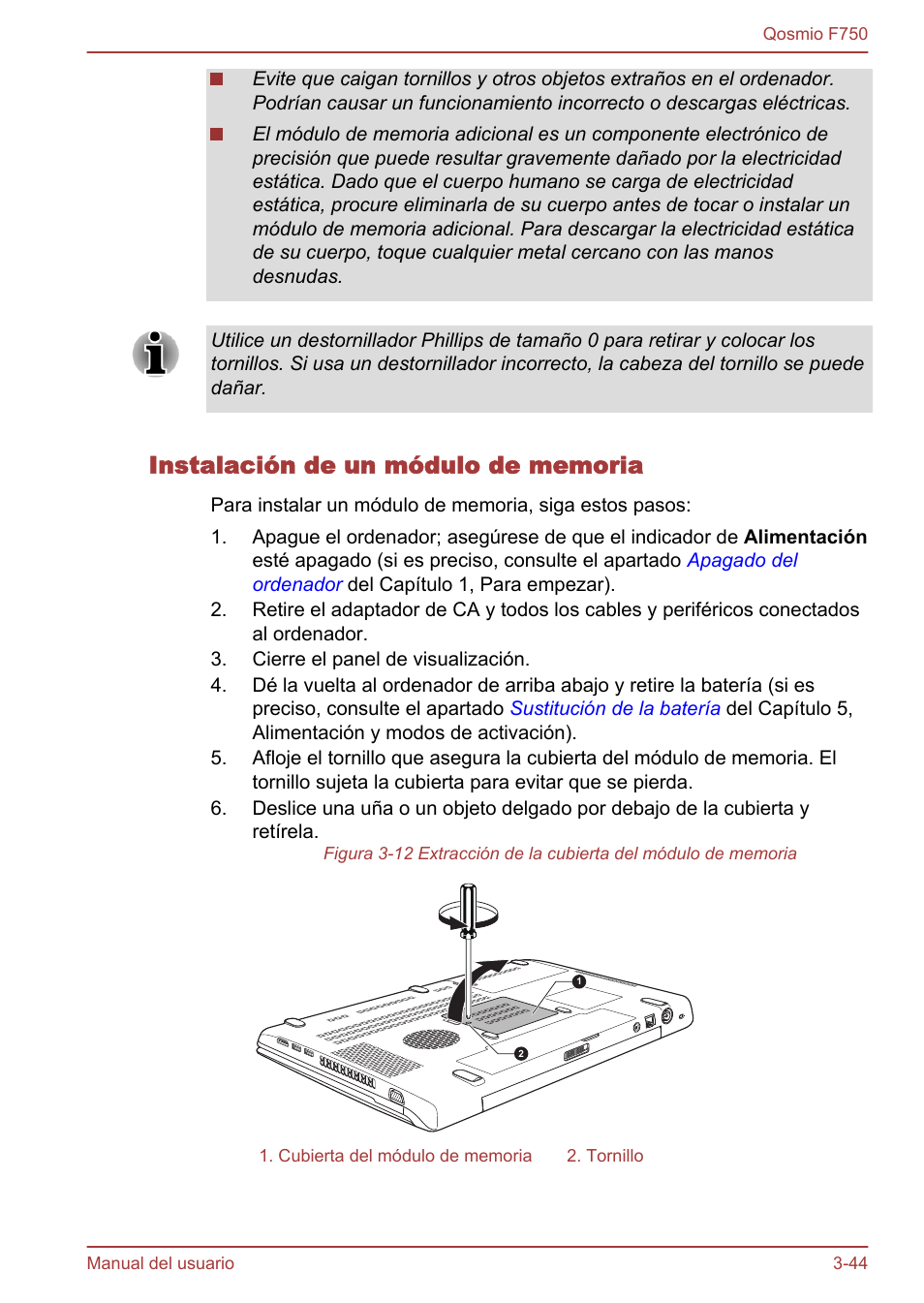 Instalación de un módulo de memoria | Toshiba Qosmio F750 User Manual | Page 95 / 193