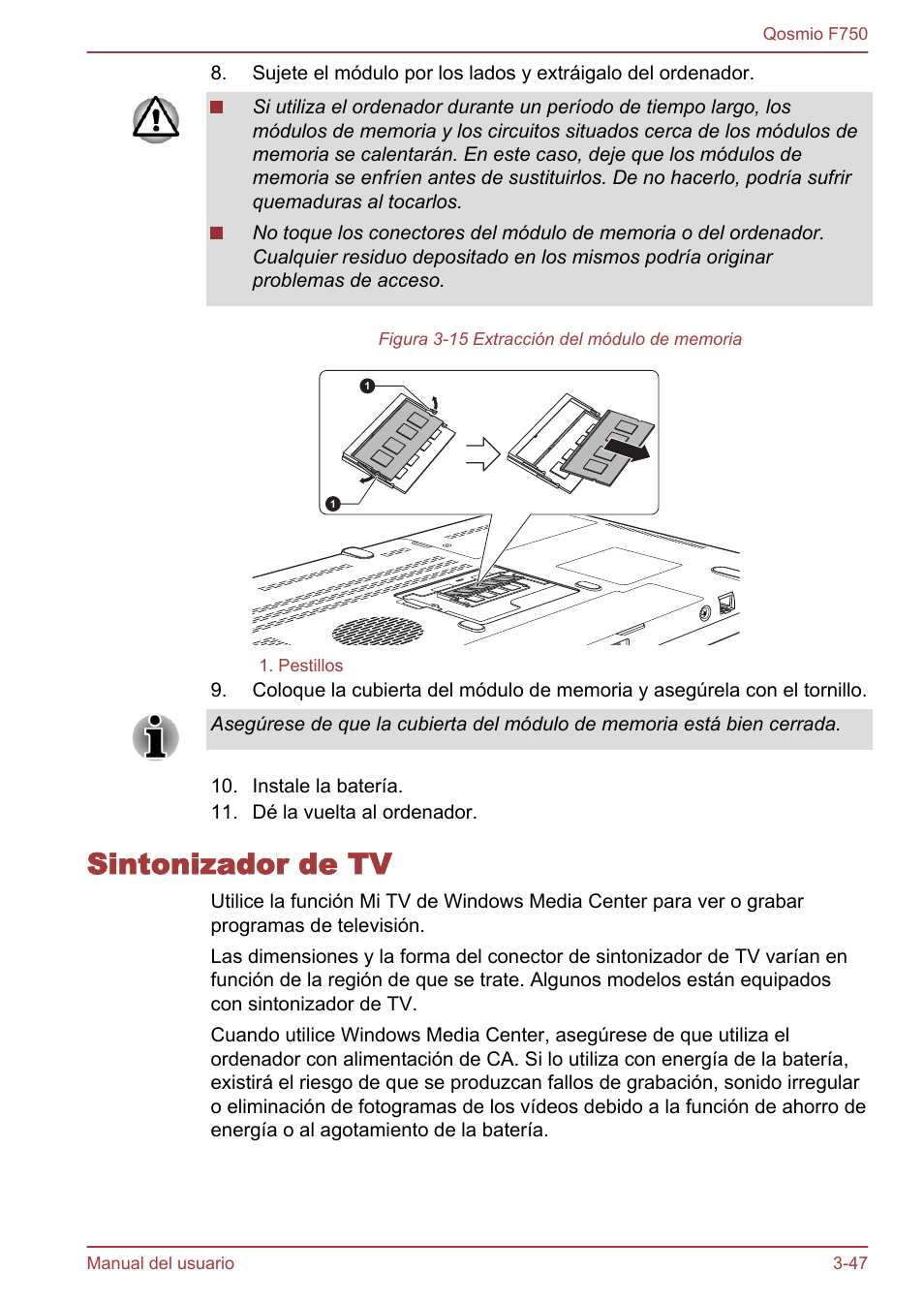 Sintonizador de tv, Sintonizador de tv -47 | Toshiba Qosmio F750 User Manual | Page 98 / 193